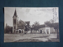 Képeslap,Kiszombor,Róm. kath templom,utca,tér látkép részlet,Kaukál Bp. kiadás ,1928-  ,barna,