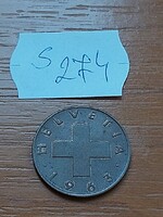 SVÁJC 2 RAPPEN 1963 / B verdejel (Bern), BRONZ  S274