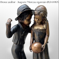 Fiú, lány labdával bronz szobor - Auguste Moreau nyomán (francia 1834-1917)