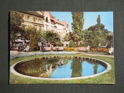 Képeslap,Kecskemét,Főtér,park,szökőkút látkép,részlet, 1970-
