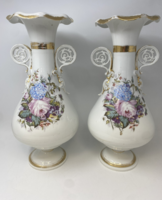 2db F&M Fischer&Mieg nagyméretű Biedermeier virágmintás porcelán váza (45 cm) RZ
