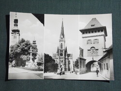 Képeslap,Kőszeg,mozaik,Mária szobor,templom,Hősök kapuja látkép,részlet, 1961-