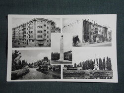 Képeslap,Győr,mozaik,Állami áruház,Rába part,emlékmű,utca látkép,részlet,1950-