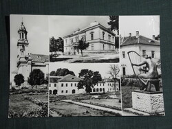 Képeslap, Kapuvár,mozaik,templom,Hárfázó nő szobor,Esterházy-kastély, látkép,részlet, 1971-