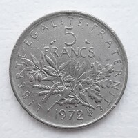 5 Frank 1972 érme, fémpénz - Franciaország 5 Frank 1972 pénzérme