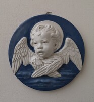 Cantagalli(1839-1901): Angyal. Della Robbia műhely után, XIX-ik század, Firenze. Jelzett! Ritka!