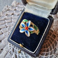 Art Nouveau Style Sterling Silver Hand-Painted Enamel Orchid Ring