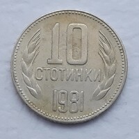 10 Sztotinka 1981 érme, fémpénz - Bulgária 10 Sztotinka 1981 pénzérme