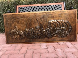 Hatalmas,domborított réz falikép falapon.136x59.Súlyos darab.
