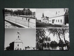Képeslap,Lipót,mozaik,Gyógyfürdő,strand,medence,tanácsháza,templom,utca látkép,részlet, 1984-