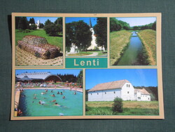 Képeslap,Lenti,mozaik,gyógyfürdő,templom,park,csatorna látkép,részlet, 2000-