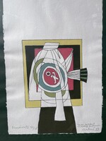 Bálint Endre: Figuráció  1984 alacsony, szériás szitanyomat, ajánlással( Szentendre)