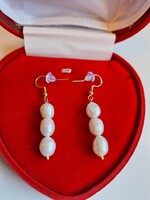Édesvizí,tenyésztett Gyöngy fülbevaló,925-ös ezüst,arannyal bevonva