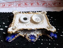Antik Alt wien porcelán, monarchia korabeli tintatartó, kalamáris ritkaság, polgári íróasztaldísz