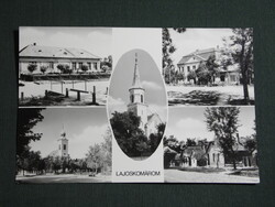 Képeslap,Lajoskomárom,mozaik,tanácsháza,iskola,templom,utca látkép,részlet 1980-