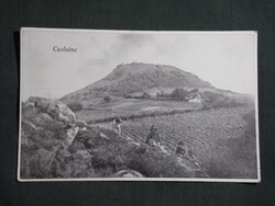 Képeslap,Balaton,Csobánc hegy látkép,vár,szőlőültetvény,présház,Lőwy B. Tapolca kiadás,1910