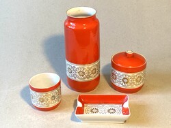 RETRO HOLLÓHÁZI DOHÁNYZÓ PORCELÁN KÉSZLET NARANCS SZÍNBEN VÁZÁVAL KIEGÉSZÍTVE