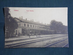 Képeslap,Villány,Vasútállomás,pályaudvar látkép részlet,Weiss Mór kiadás,Villány, 1913-  ,barna,