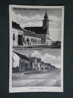 Képeslap,Újpetre,R. k. templom,plébánia lak,Főutca,Leiter József kereskedés,Felhoffer kiadás ,1937