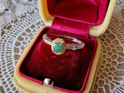 925 silver partial gold glit and Natural emerald ring