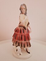 Német GDR Hölgy Kutyussal Porcelánfigura