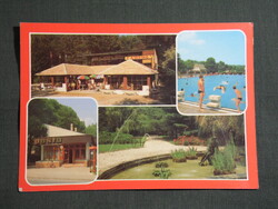 Képeslap,Leányfalu,mozaik,kemping,posta,park,strand látkép,részlet,1987-