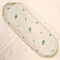 Herendi zöld virág mintás porcelán tálca, szendvics tálca, desszert tálca (2x49,5x17,5) (121.)