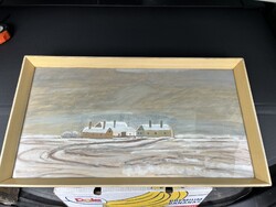 Márton László Olaj - Farost “ Tanya “ Képcsarnokos Festmény 1973 R0