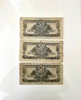 3 db Ötven pengő 50 pengő 1944 A Vöröshadsereg Parancsnoksága