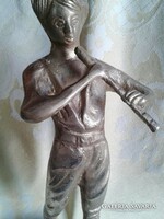 NAGYMÉRETŰ BRONZ v. RÉZ  FURULYÁZÓ FIÚ SZOBOR  NAGYON SZÉ