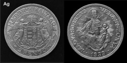 2 PENGŐ - HAZÁNK VÉDASSZONYA ezüst, Magyar Királyság, 1929-1939 NAGYON RITKA!