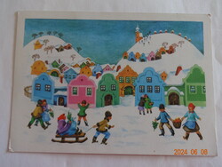 Régi grafikus karácsonyi képeslap - B. Lazetzky Stella rajz