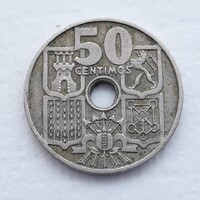 50 Centimo 1949 érme, fémpénz - Spanyolország 50 Centimo 1949 pénzérme
