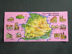 Képeslap,térképes,Veszprém megye múzeumai,PápaIszkáz,Ganna,Tés,Farkasgyepű,,Pula,Öskü,1981-