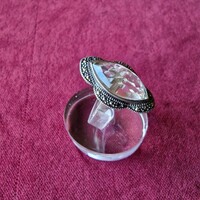 Art Deco Style 925 silver Marcasite Faceted Crystal Ring
