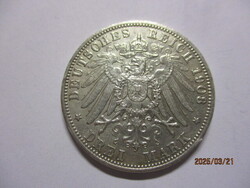 Bayern,ezüst 3 márka  1908D  Nagyon ritka, XF/aUNC