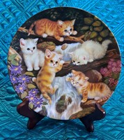 Kölyök macskás porcelán dísztányér, cicás falitányér 2 (L5451)