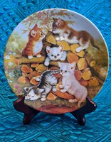 Kölyök macskás porcelán dísztányér, cicás falitányér 1 (L5450)