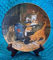 Macskás porcelán dísztányér, cicás falitányér 2 (L5454)