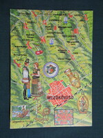 Képeslap,térképes,Borsod tourist,Idegenforgalmi hivatal,Mezőkövesd,népviselet,Bogács,Tard,1971-