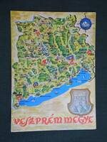 Képeslap,térképes,Veszprém megye,Balaton,Ajka,Diszel,Dörgicse,Dudar,Ganna látkép,részlet ,1971-