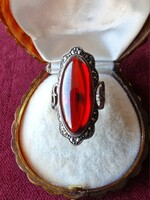 925 silver Marcasite Huge Amber Ring