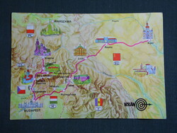 Képeslap,térképes,VOLÁN Tourist,Volán autóbusz járatok,Budapest - Krakkó,Rovno,Kijev ,1970-