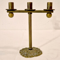 Háromágú art deco réz gyertyatartó (M=16,5) (107.)