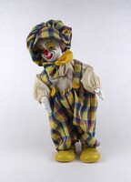 1U891 Felhúzható régi játék mozgó táncoló porcelán fejű bohóc figura