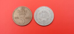 2 db Keletnémet NDK/DDR/GDR 5 Márkás pénzérme.