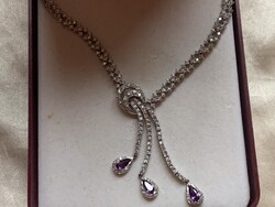 Elegant Silver Necklace with Cubic Zirconia Stones. NEW