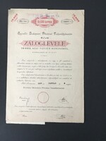 Egyesült Budapesti Fővárosi Takarékpénztár Záloglevél 10 000 Korona 1910.