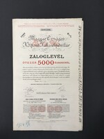 Magyar Országos Központi Takarékpénztár Záloglevél 5000 Korona 1920.