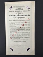 Magyar Általános Hitelbank Aranyzáloglevél 100 USA Dollár MINTA!!!